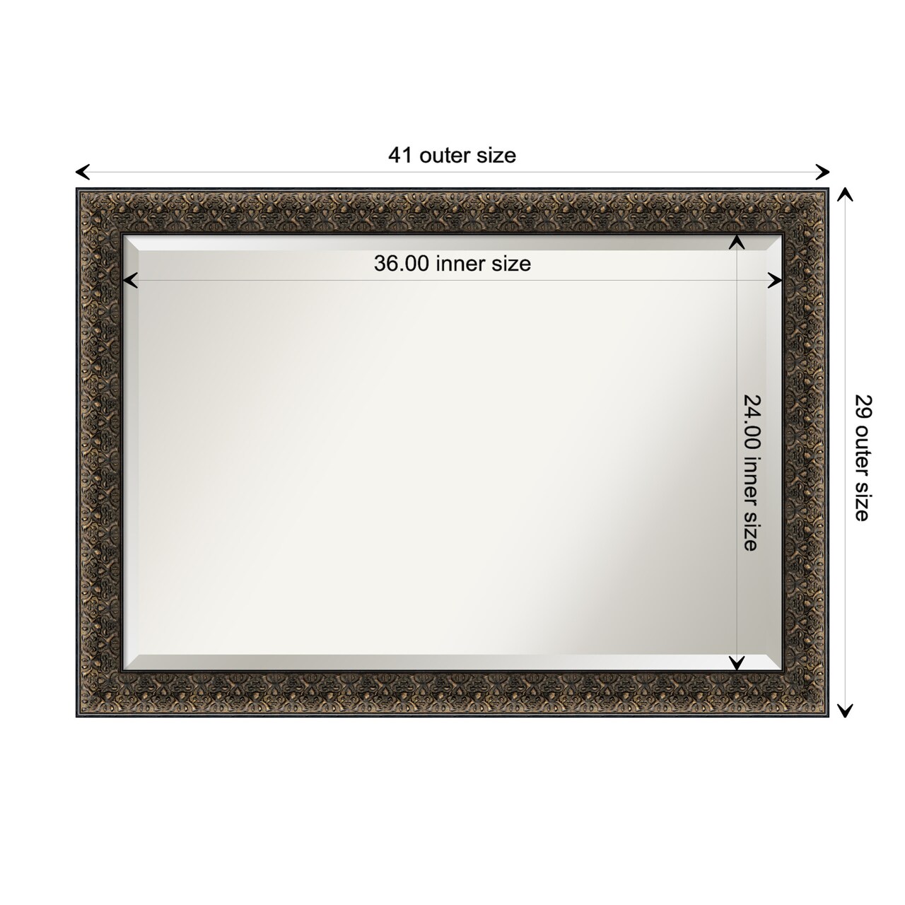 Beveled Wood Bathroom Wall Mirror, Intaglio Embossed Black Frame